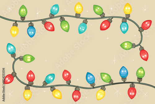 Christmas Lights Border With Glowing Bulbs Professional Photo Great for Commercial Projects