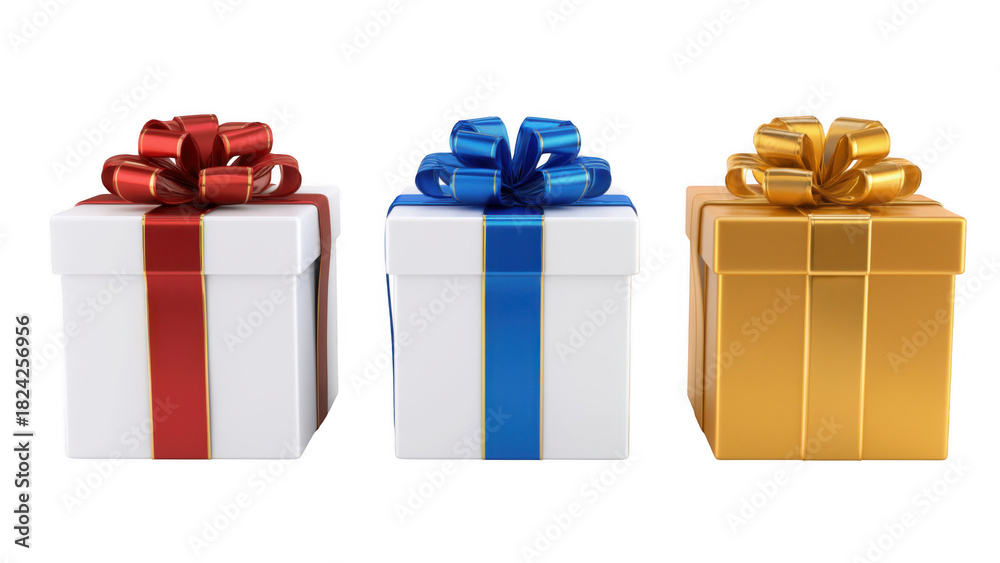 Naklejka premium Festive gift boxes with ribbons for the holidays, created AI, PNG