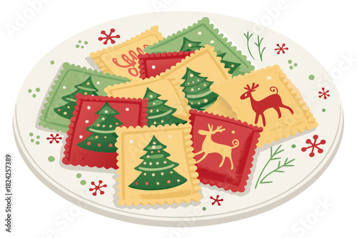 Showcasing Christmas Ravioli Festive Pasta Plate Beautiful Professional Photo