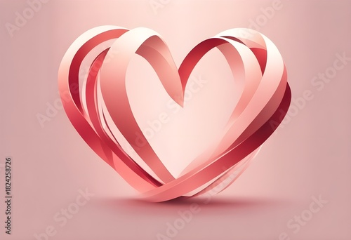 Elegant 3D Pink Ribbon Heart Shape Abstract Love Symbol Design