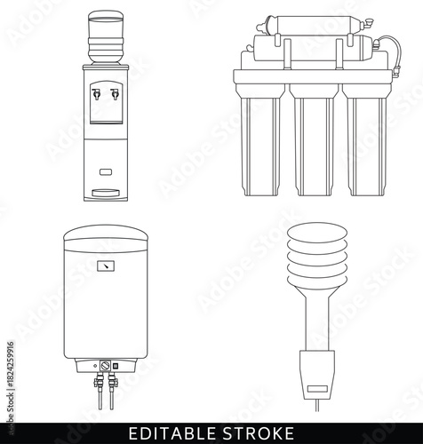 water dispenser, Water Purifier, Water Boiler, Water Heater Icon Set