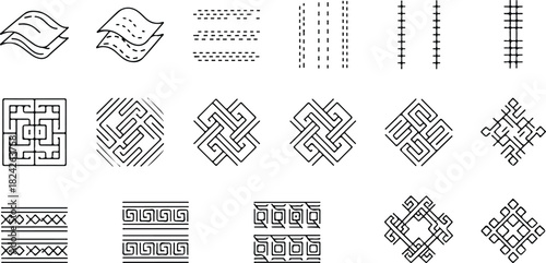 Collection of Geometric Patterns and Line Art Designs