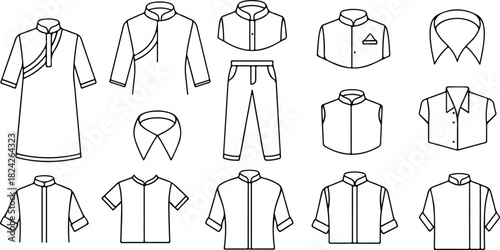 Collection of Men's Traditional and Modern Clothing Line Art