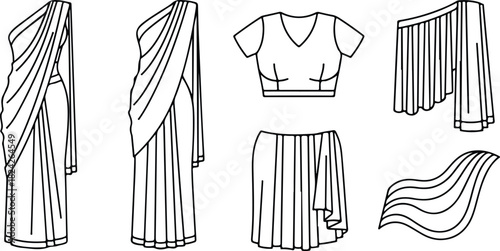Indian Sari and Blouse Line Art Illustrations