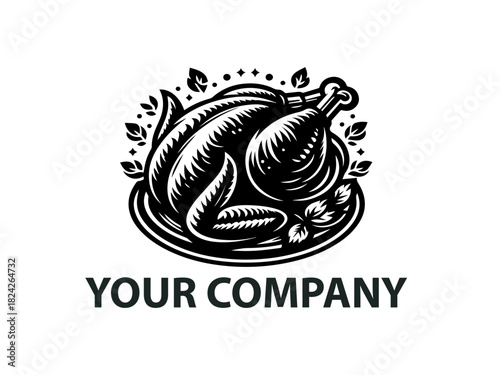 Chicken silhouette displayed as a simple black vector emblem design. Farm animal concept