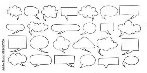 Speech bubble signs. Hand drawn Icons. Collection of empty speech bubbles. Comic speech bubble. Retro empty comic bubble. Vector illustration