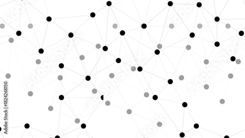 Abstract Minimalist White Background Connected Node Network with Black & Grey Dots. Geometric Tech Concept for Data Structure, Neural Mesh, Business Presentations, & Web Design.