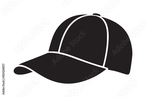  Simple black baseball cap silhouette with white outline detail