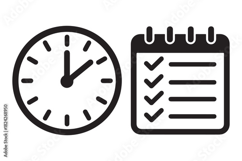  Clock and checklist icons symbolizing time management and task completion silhouette
