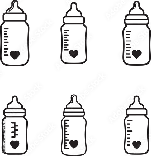 Baby bottle line art collection for baby shower or nursery decor