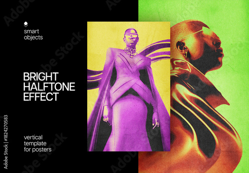 Authentic Halftone Poster Photo Effect Mockup