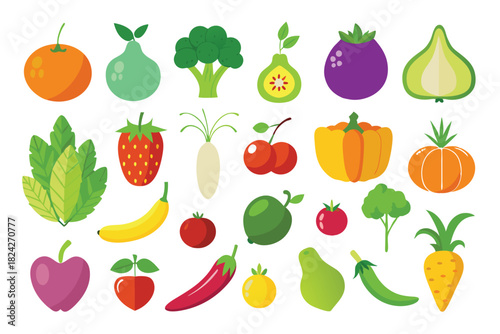 Vibrant fruit and vegetable collection displayed on a clean white backdrop creates an inviting scene