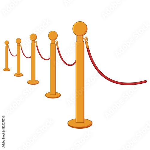 A cartoon illustration of a golden stanchion barrier with a red rope