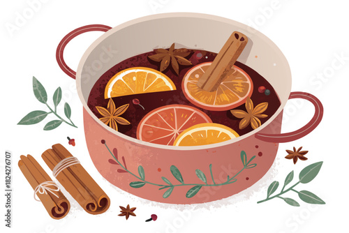 Mulled Wine Pot With Spices Bold Cozy Col Premium Digital Asset Suitable for Design