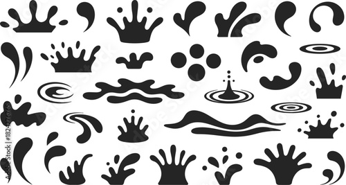 Black Splashes and Water Droplet Shapes Collection droplets
