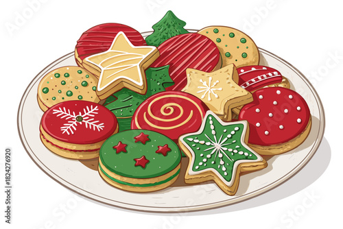 Beautiful Plate Assorted Christmas Pastries Bold Premium Digital Asset