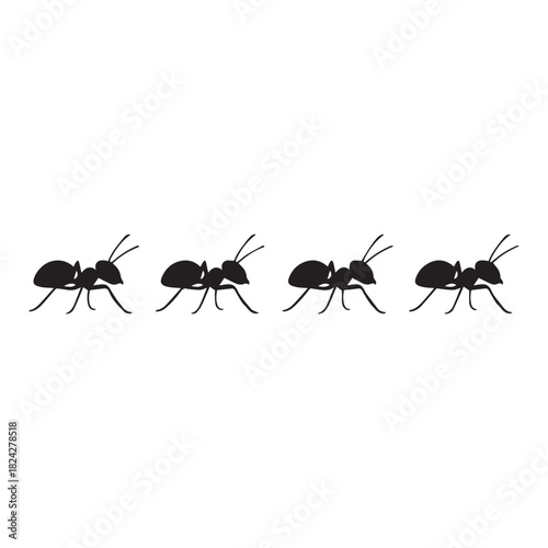 Ants marching in a line. Vector silhouette illustration of worker insects walking in a row.