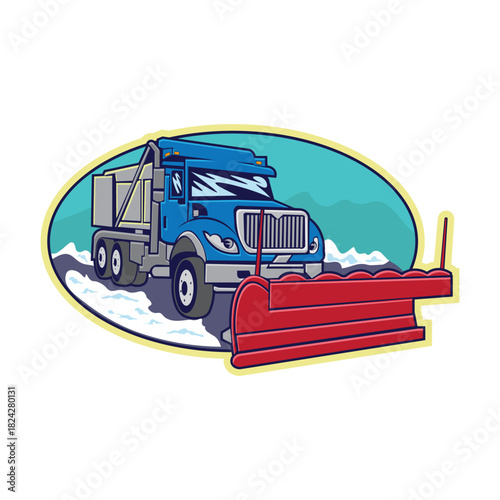 Snow Plow truck vector badge design logo, good for snow plow truck business company logo