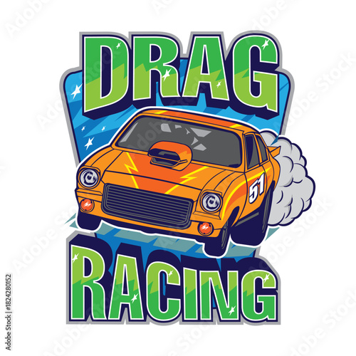 Drag Car Racing vector illustration, perfect for t shirt design and competition logo design