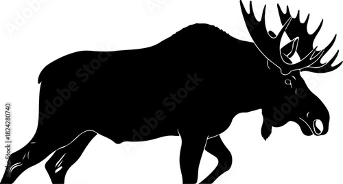 moose,
silhouette,
wildlife,
animal,
antlers,
forest animal,
large mammal,
nature,
North America,
elk family,
wilderness,
outdoors,
black silhouette,
vector art,
illustration,
strong animal,
hoofed ma