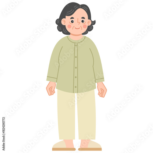 Illustration of an Elderly Woman in Casual Wear