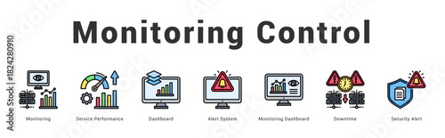 Monitoring Control Modern and clean web banner illustration featuring thematic icons for visual communication