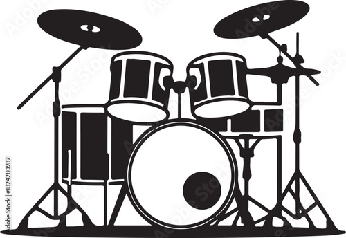 Minimalist black and white drum set silhouette vector image