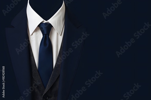 Elegant Dark Blue Suit with Tie — Formal Menswear Fashion Concept on Dark blue Background