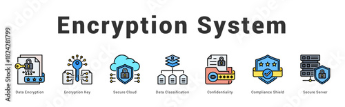 Encryption System Modern and clean web banner illustration featuring thematic icons for visual communication