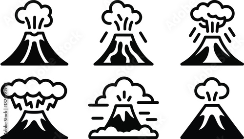 Volcano Eruption and Natural Disaster Solid Icons Set