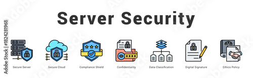 Server Security Modern and clean web banner illustration featuring thematic icons for visual communication