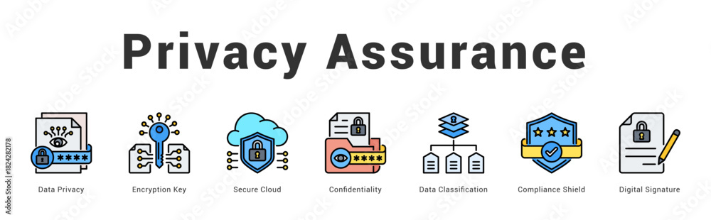 Fototapeta premium Privacy Assurance Modern and clean web banner illustration featuring thematic icons for visual communication