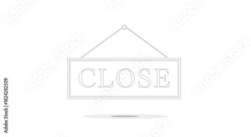 Minimalist line art illustration of a closed sign hanging on a white background