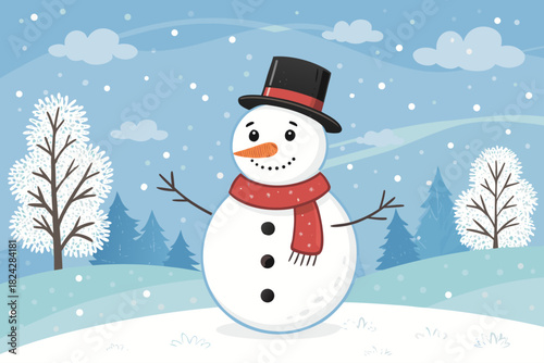 Snowman With Scarf And Hat Surrounded Creative Visual Great for Commercial Projects