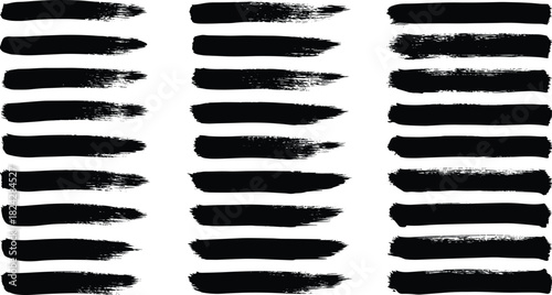 Set of black hand drawn grunge brush strokes vector illustration collection featuring rough ink lines and texture isolated on white.