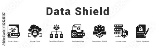 Data Shield Modern and clean web banner illustration featuring thematic icons for visual communication