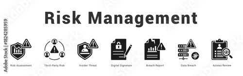 Risk Management Modern and clean web banner illustration featuring thematic icons for visual communication