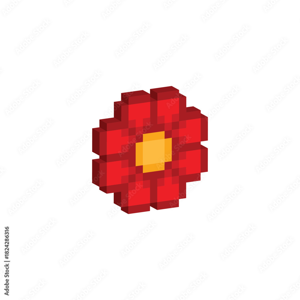 Fototapeta premium isometric pixel art 8 bit flower vector icon logo computer game