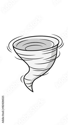 Cartoon Tornado Illustration with Swirling Lines and Funnel Shape 1.