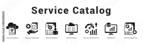 Service Catalog Modern and clean web banner illustration featuring thematic icons for visual communication
