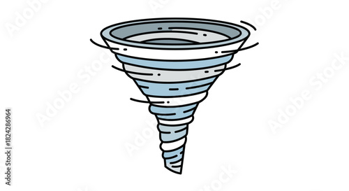 Stylized Tornado Illustration with Blue and Gray Bands and Black Outlines.