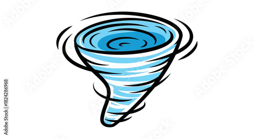 Stylized Blue Tornado with Black Outlines Swirling and Dynamic Design.