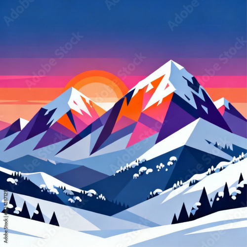 Snow-Capped Mountains with Sunrise