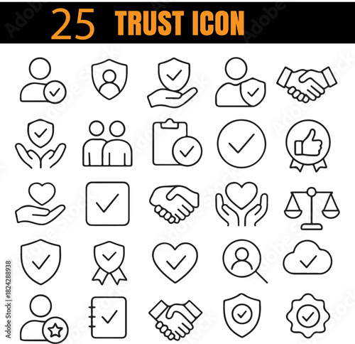 Trust Waste Set | Reliability & Integrity Outline Icons | Minimal Ethical Concept Collection