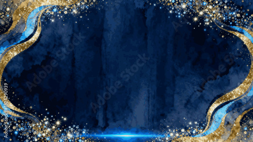 Sparkling Border Frame Blue and Gold Sparkle isolated watercolor vector illustration svg