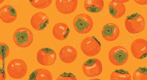 A bright and cheerful seamless pattern of scattered ripe orange persimmon fruits, perfect for an autumn-themed background design.