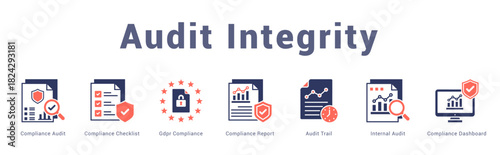 Audit Integrity Modern and clean web banner illustration featuring thematic icons for visual communication