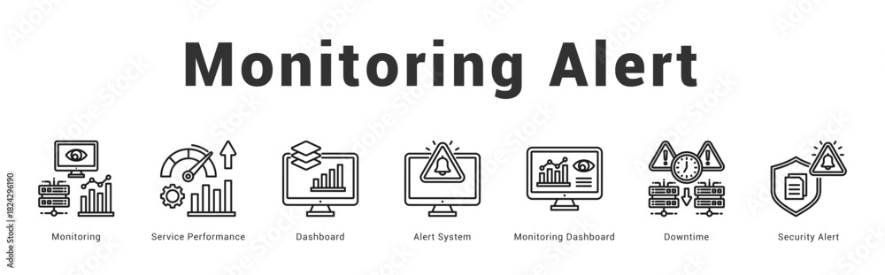 Obraz premium Monitoring Alert Modern and clean web banner illustration featuring thematic icons for visual communication