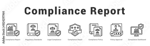 Compliance Report Modern and clean web banner illustration featuring thematic icons for visual communication