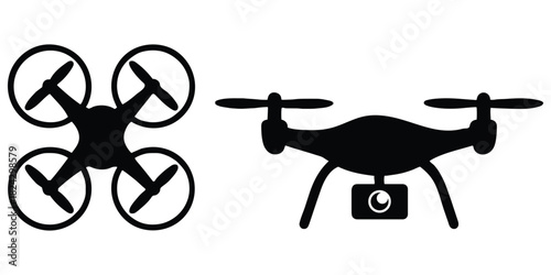 Drone Icon Vector – Simple Quadcopter Symbol with Camera for Aerial Footage, Photography, and Tech Design